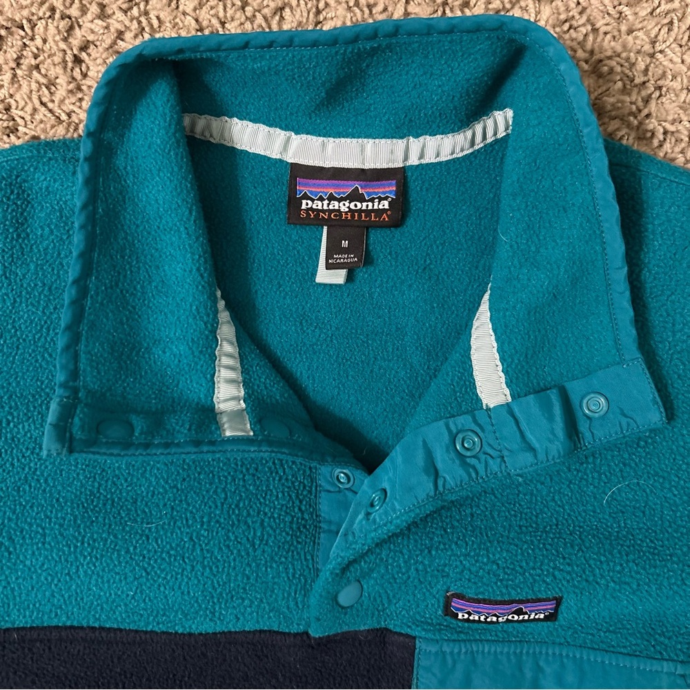 Patagonia Synchilla Womens Snap T Pullover Fleece Medium Blue Green Jacket 25455 - Picture 3 of 8